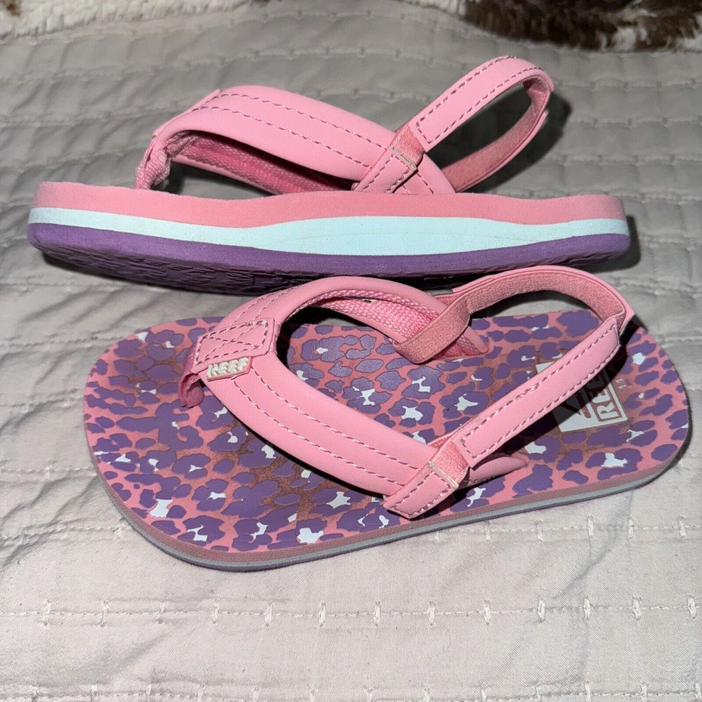 REEF Youth Back Strap Sandals , Kids 11 Pink And Purple Cheetah